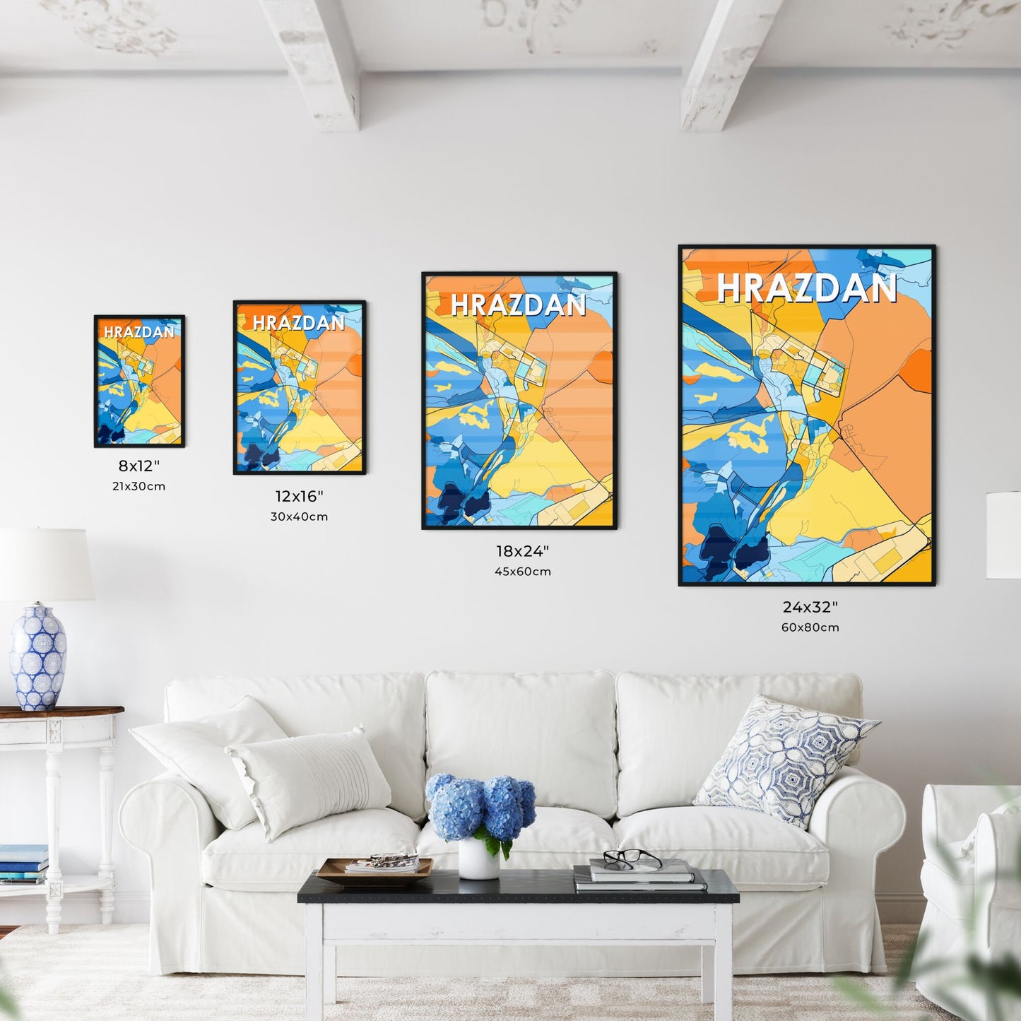 HRAZDAN ARMENIA Vibrant Colorful Art Map Poster Blue Orange