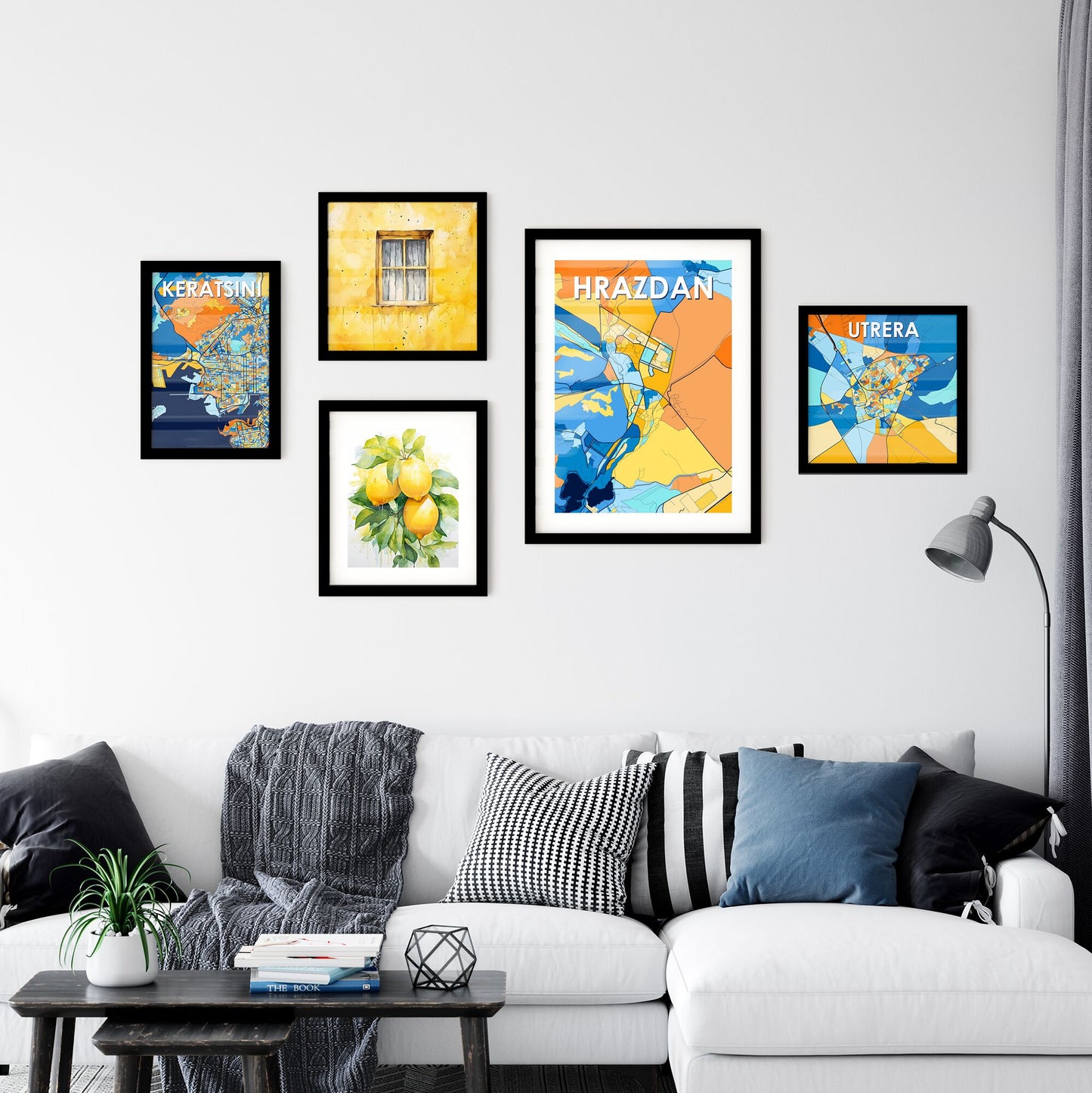 HRAZDAN ARMENIA Vibrant Colorful Art Map Poster Blue Orange