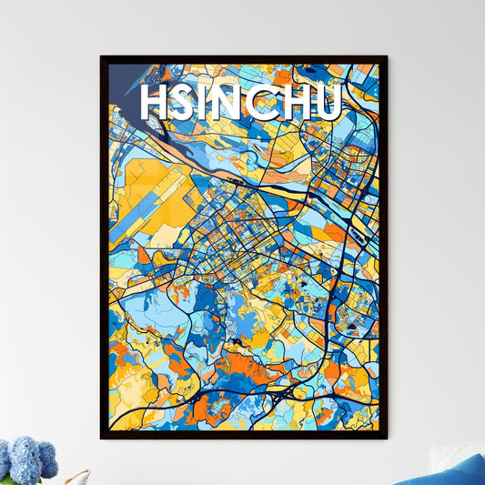 HSINCHU TAIWAN Vibrant Colorful Art Map Poster Blue Orange