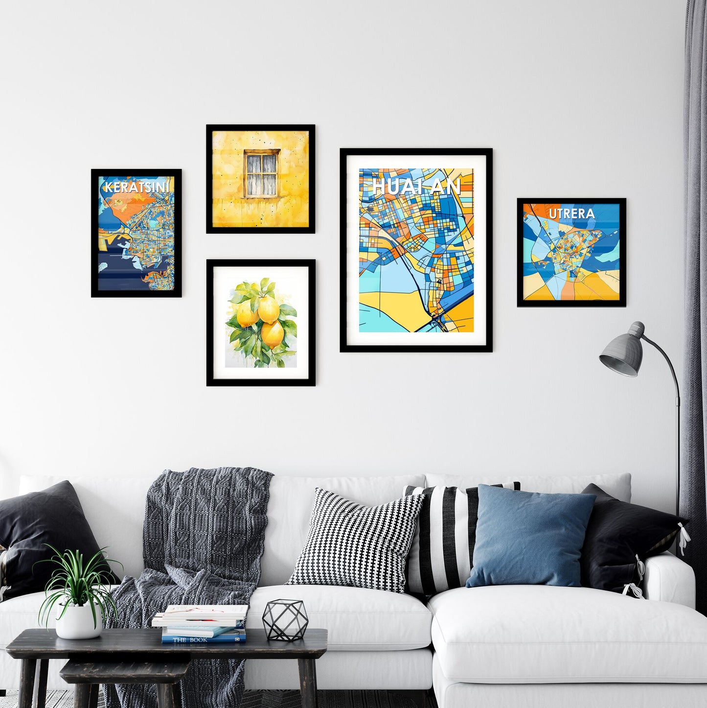 HUAI AN CHINA Vibrant Colorful Art Map Poster Blue Orange