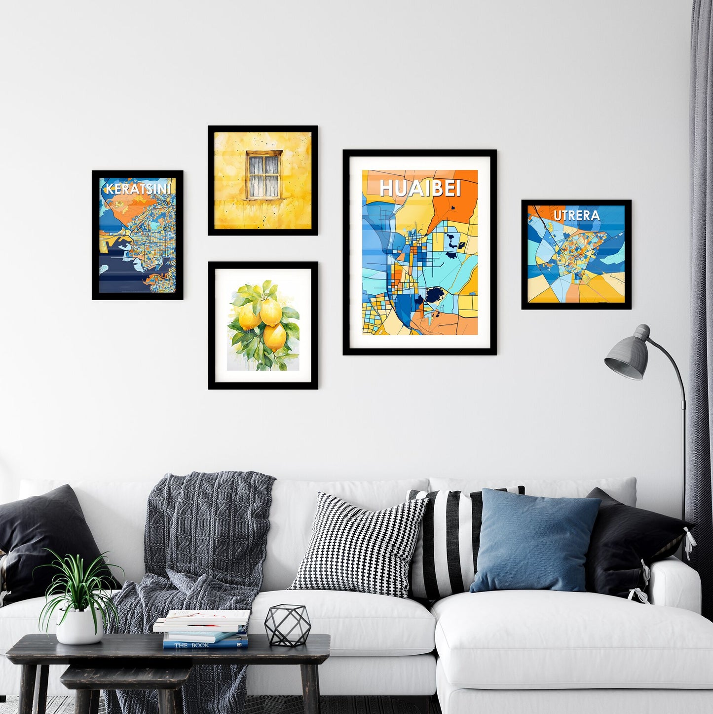 HUAIBEI CHINA Vibrant Colorful Art Map Poster Blue Orange