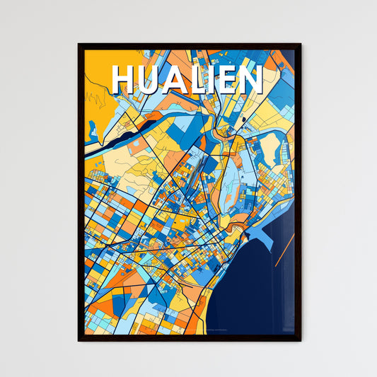 HUALIEN TAIWAN Vibrant Colorful Art Map Poster Blue Orange