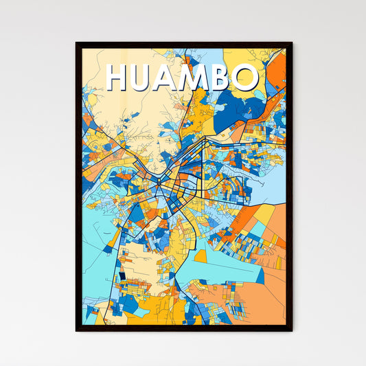 HUAMBO ANGOLA Vibrant Colorful Art Map Poster Blue Orange