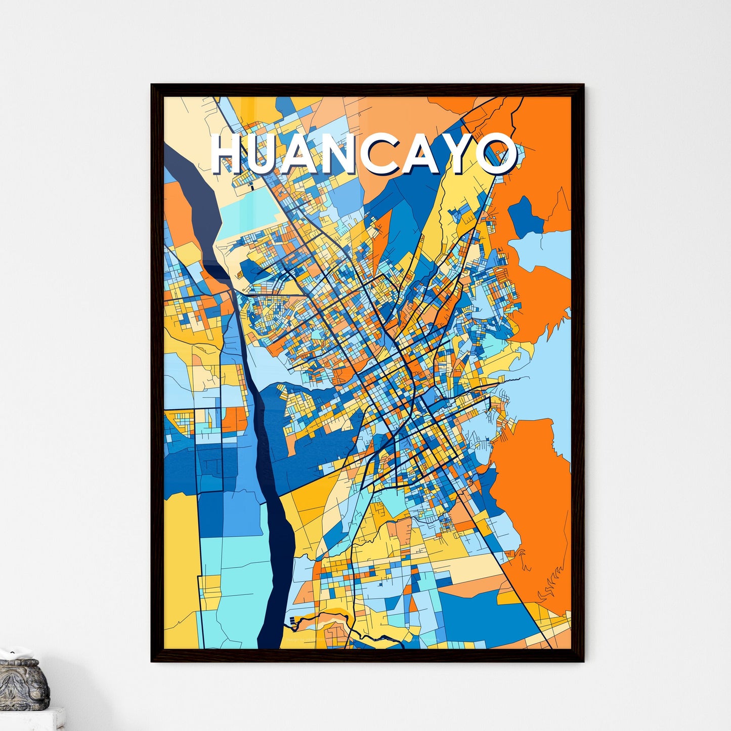 HUANCAYO PERU Vibrant Colorful Art Map Poster Blue Orange