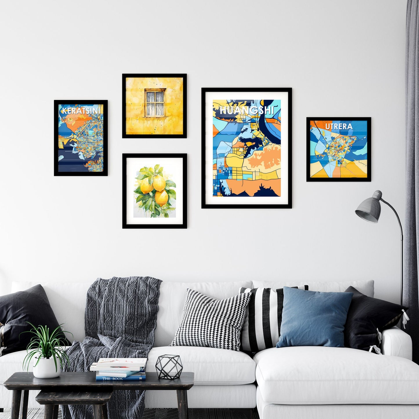 HUANGSHI CHINA Vibrant Colorful Art Map Poster Blue Orange