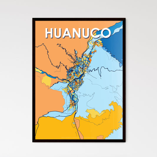 HUANUCO PERU Vibrant Colorful Art Map Poster Blue Orange