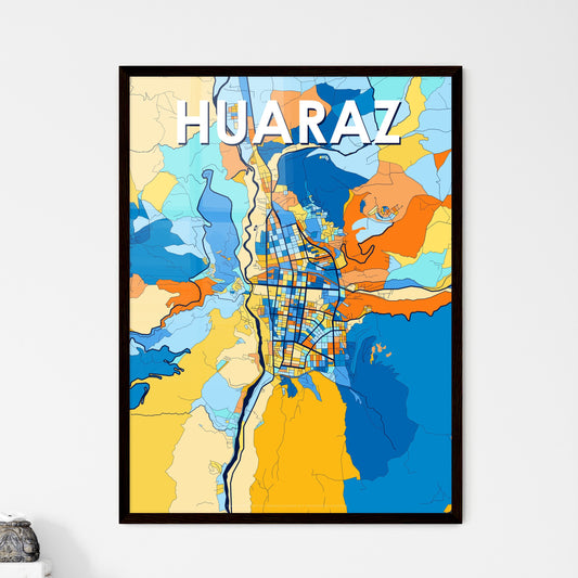 HUARAZ PERU Vibrant Colorful Art Map Poster Blue Orange