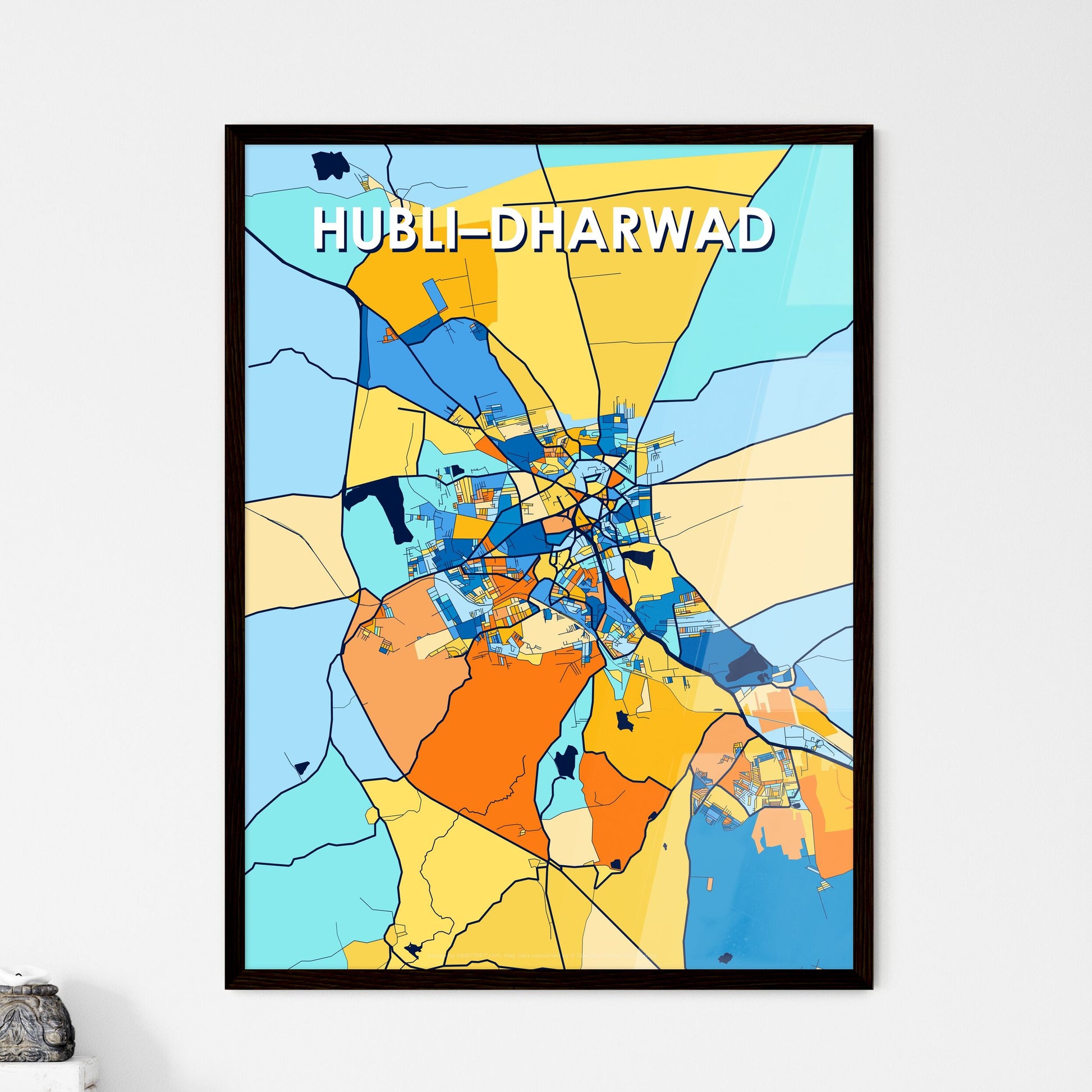 HUBLI–DHARWAD INDIA Vibrant Colorful Art Map Poster Blue Orange
