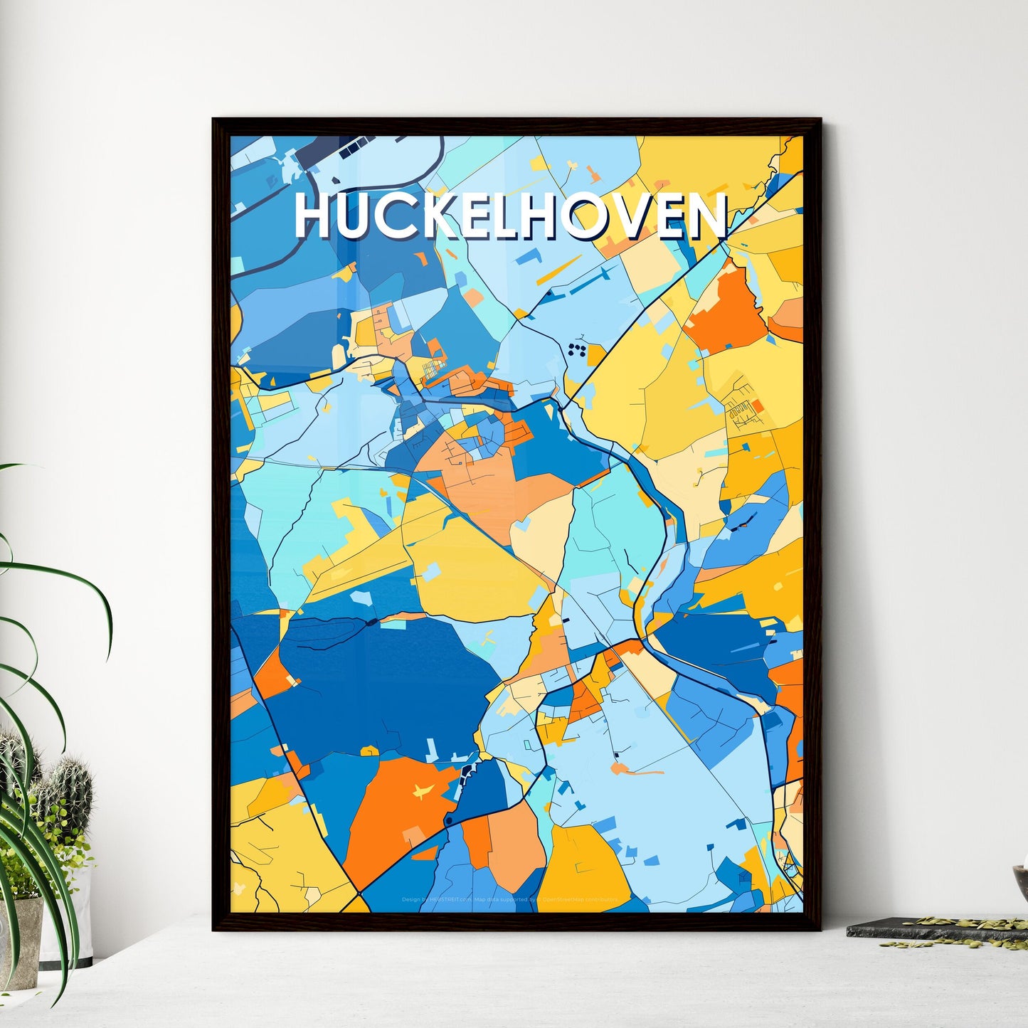 HUCKELHOVEN GERMANY Vibrant Colorful Art Map Poster Blue Orange