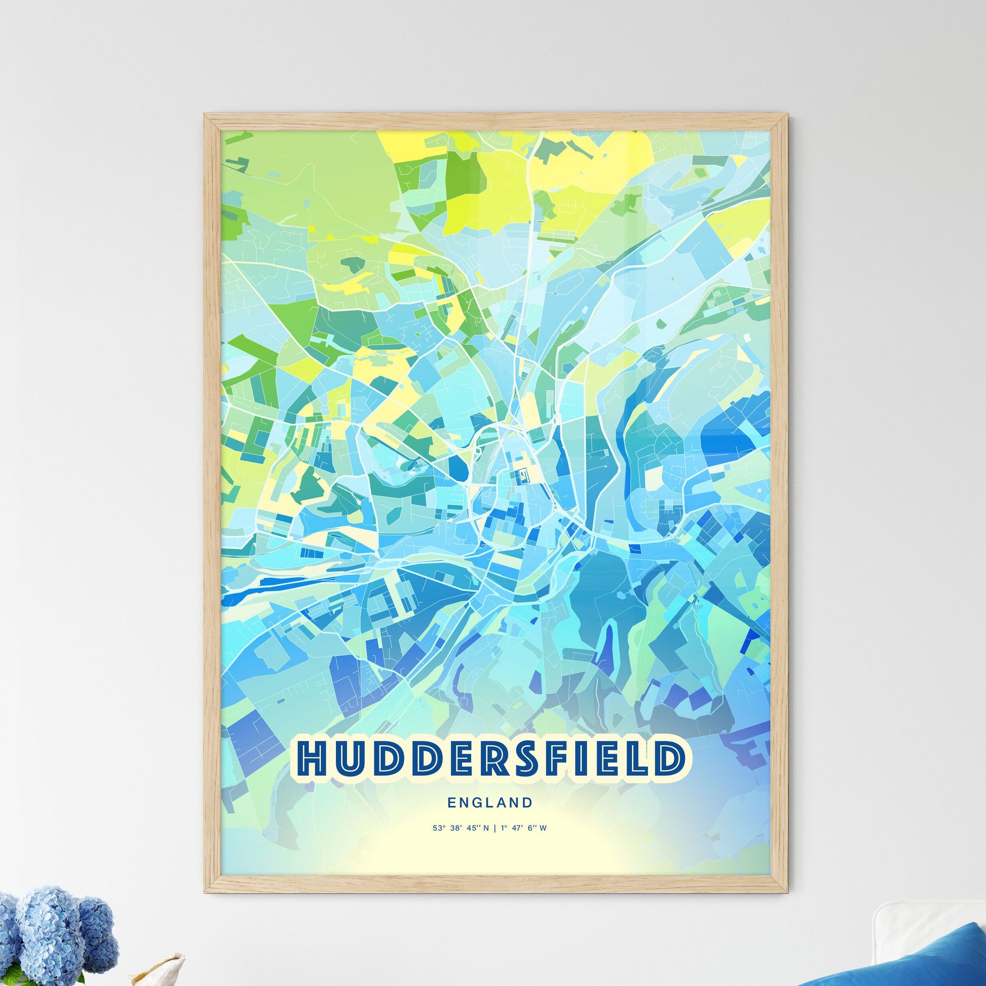 Colorful Huddersfield England Fine Art Map Cool Blue