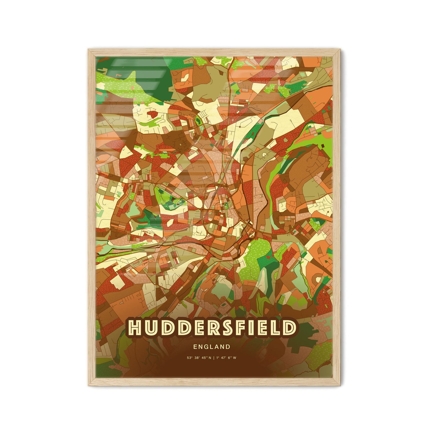 Colorful Huddersfield England Fine Art Map Farmhouse