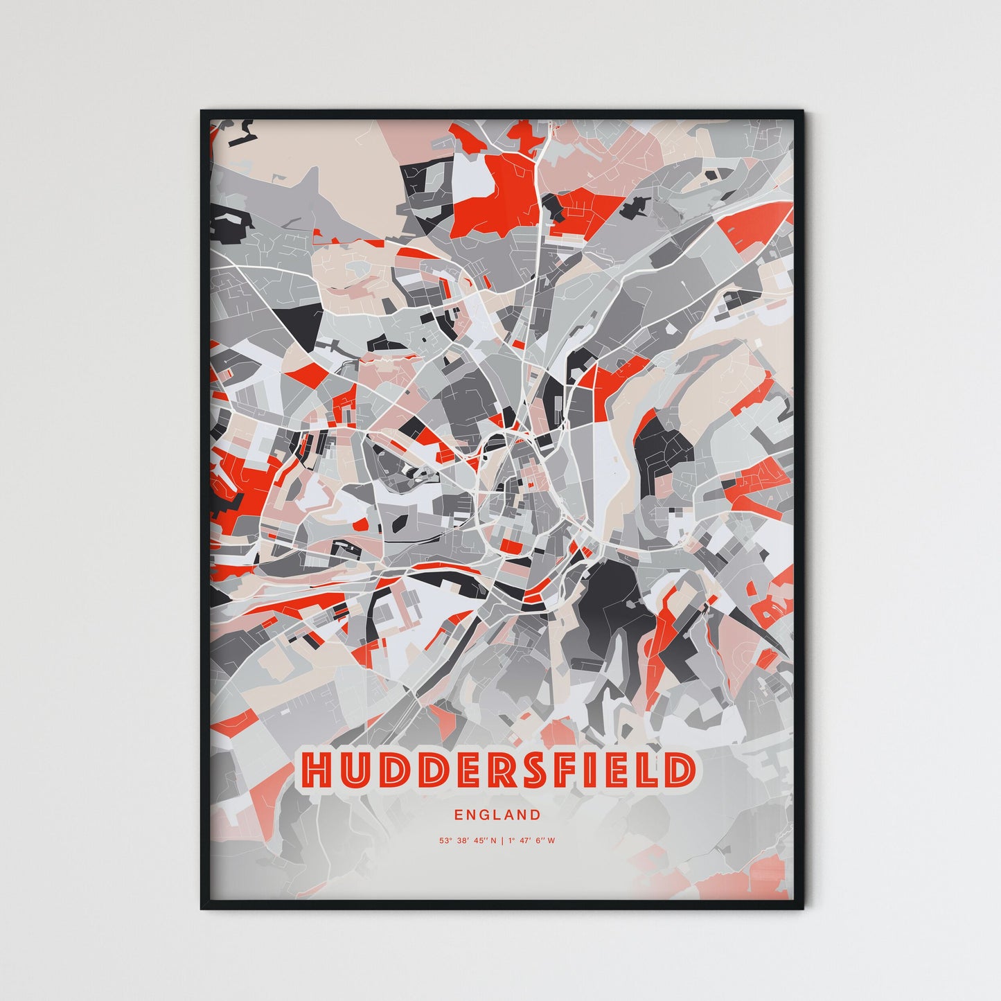 Colorful Huddersfield England Fine Art Map Modern Expressive