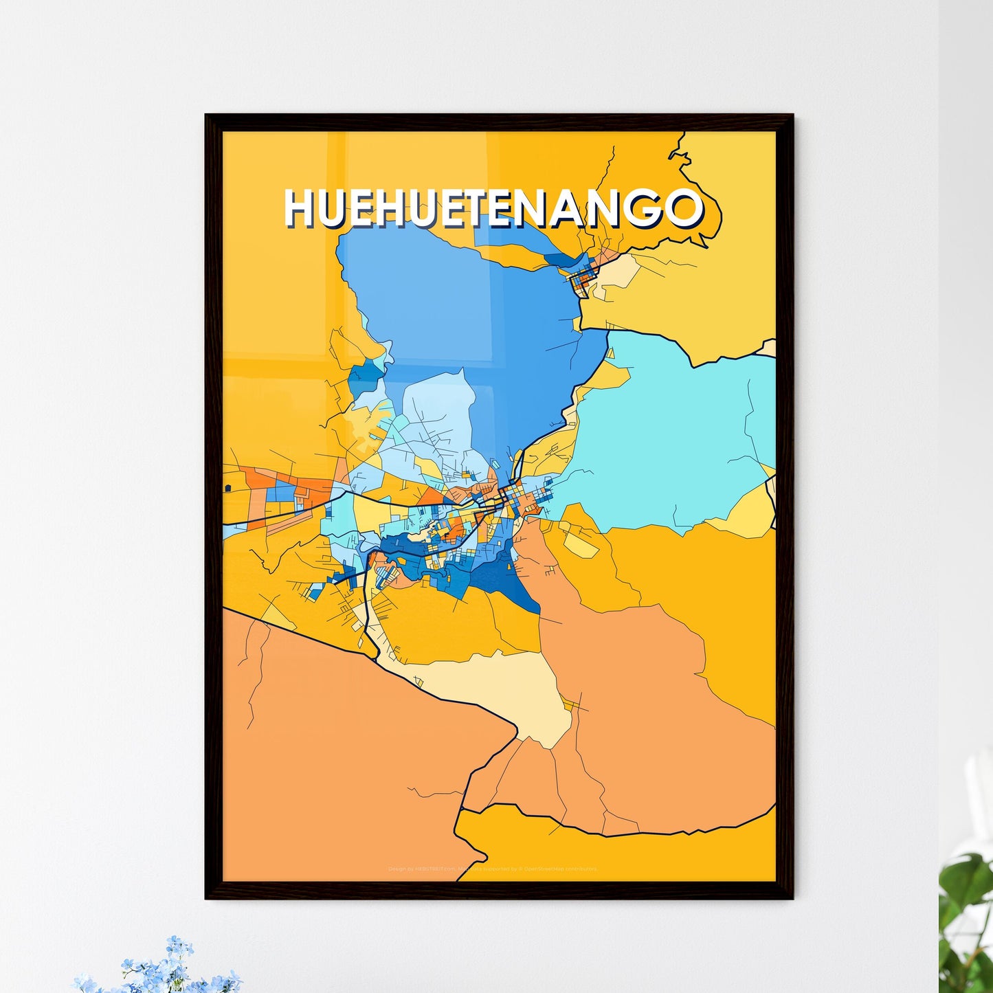 HUEHUETENANGO GUATEMALA Vibrant Colorful Art Map Poster Blue Orange