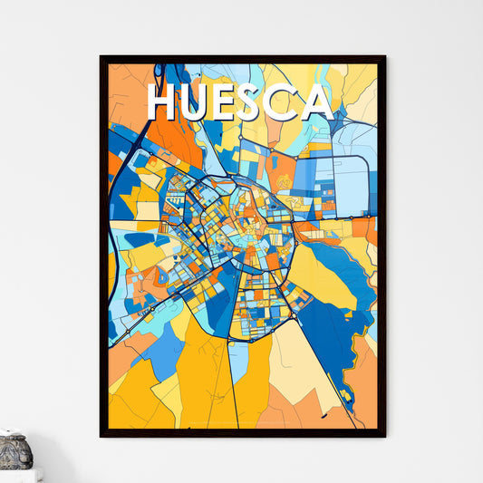 HUESCA SPAIN Vibrant Colorful Art Map Poster Blue Orange