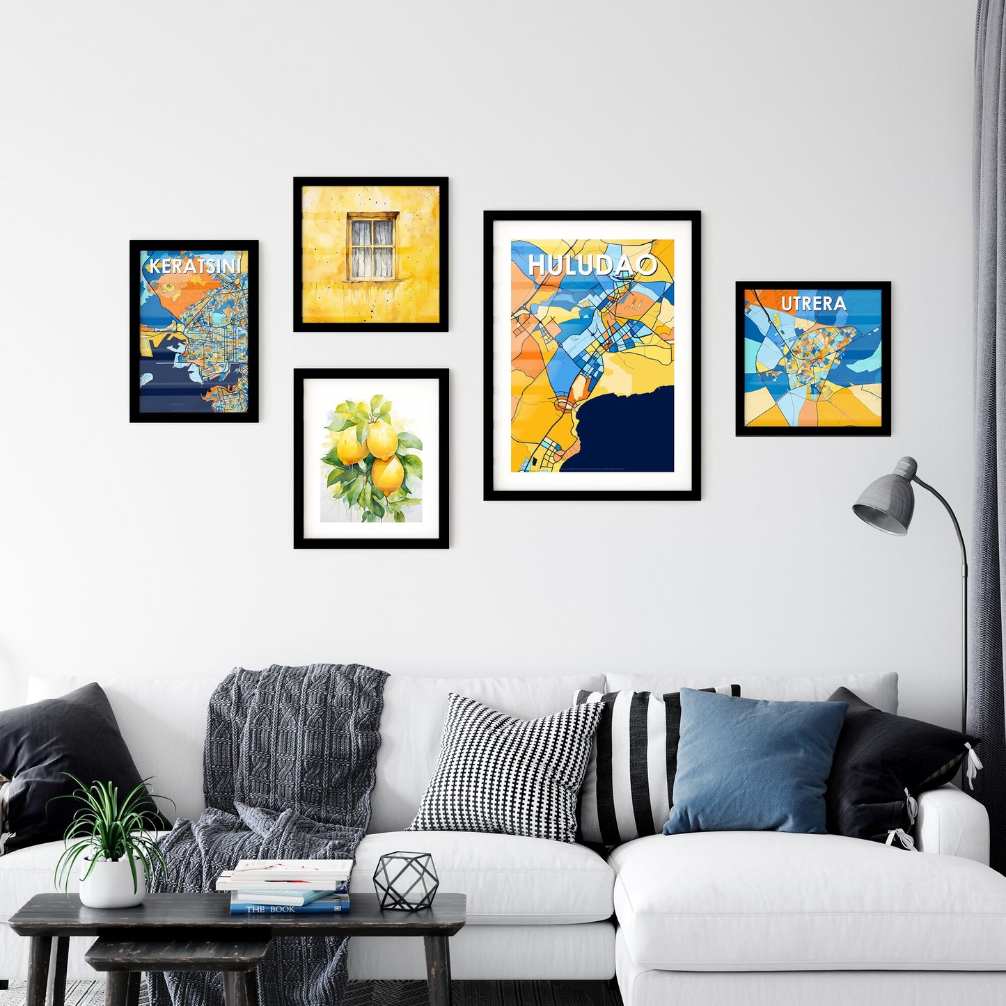 HULUDAO CHINA Vibrant Colorful Art Map Poster Blue Orange