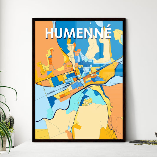 HUMENNÉ SLOVAKIA Vibrant Colorful Art Map Poster Blue Orange