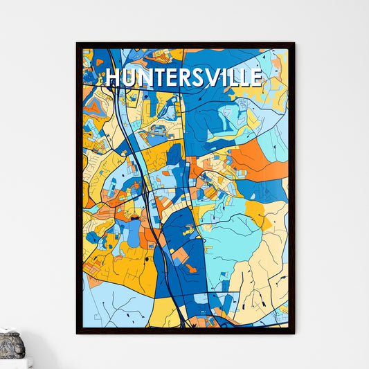 HUNTERSVILLE NORTH CAROLINA Vibrant Colorful Art Map Poster Blue Orange