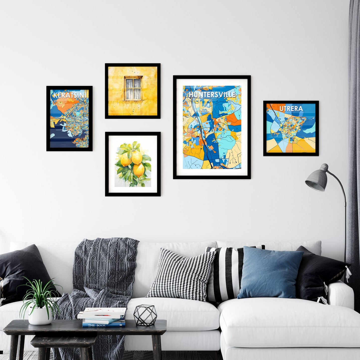 HUNTERSVILLE NORTH CAROLINA Vibrant Colorful Art Map Poster Blue Orange