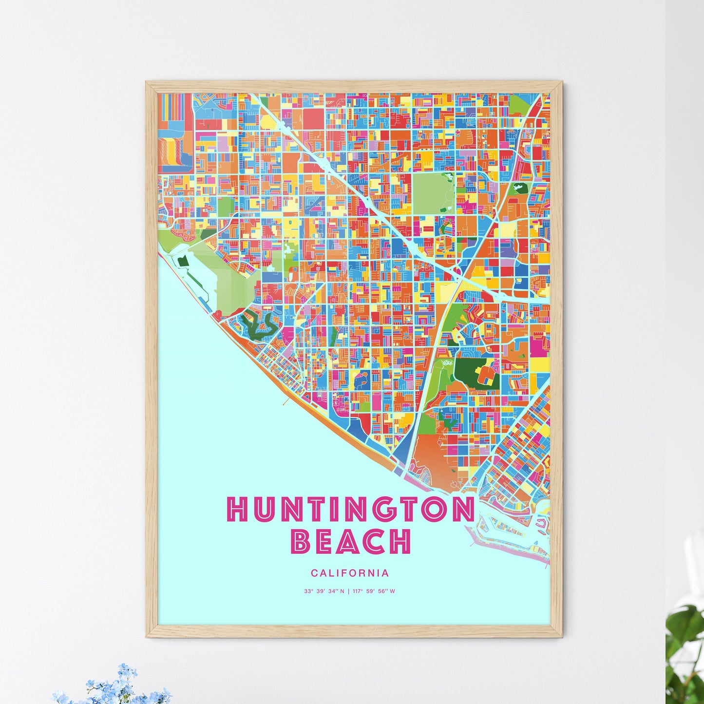 Colorful Huntington Beach California Fine Art Map Crazy Colors