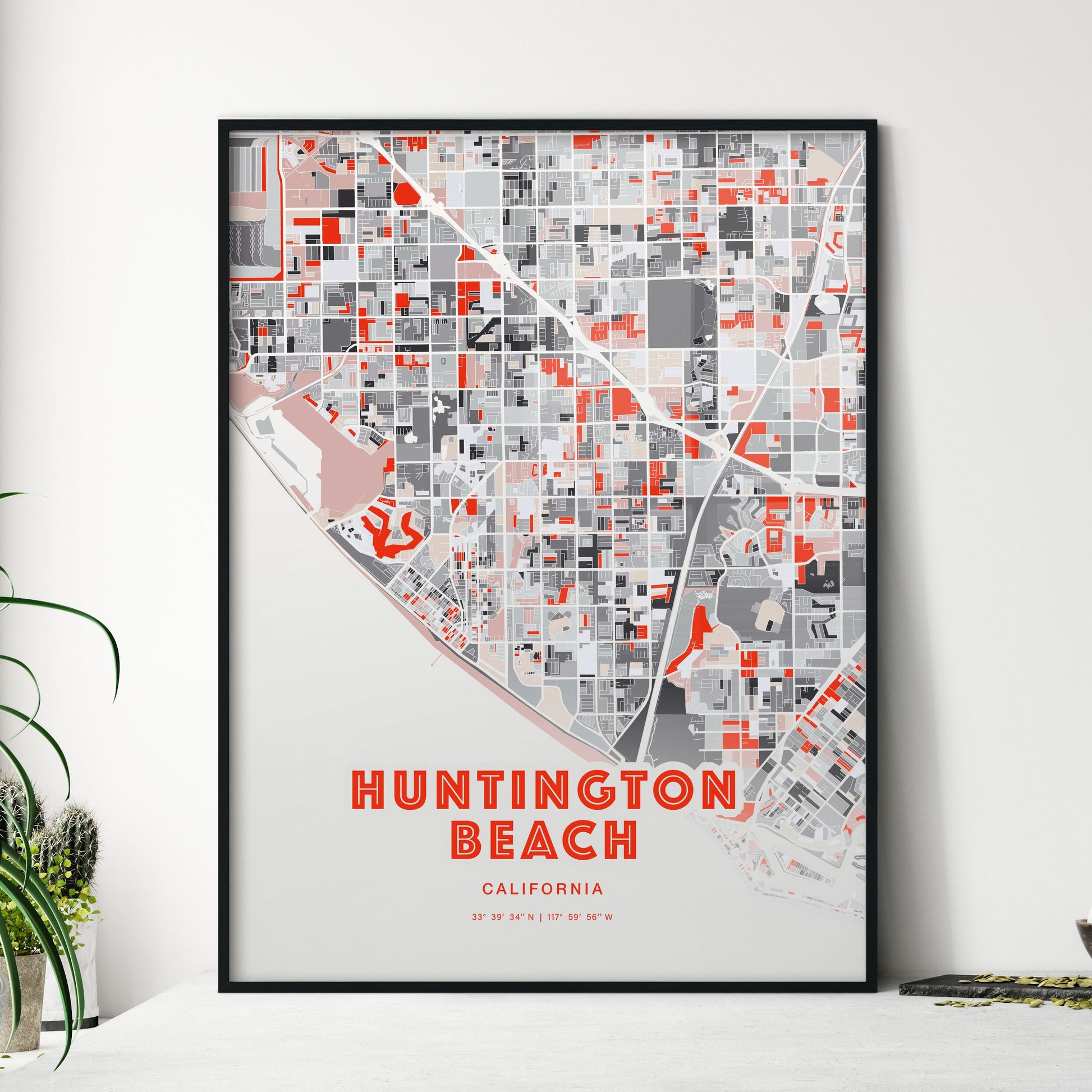 Colorful Huntington Beach California Fine Art Map Modern Expressive