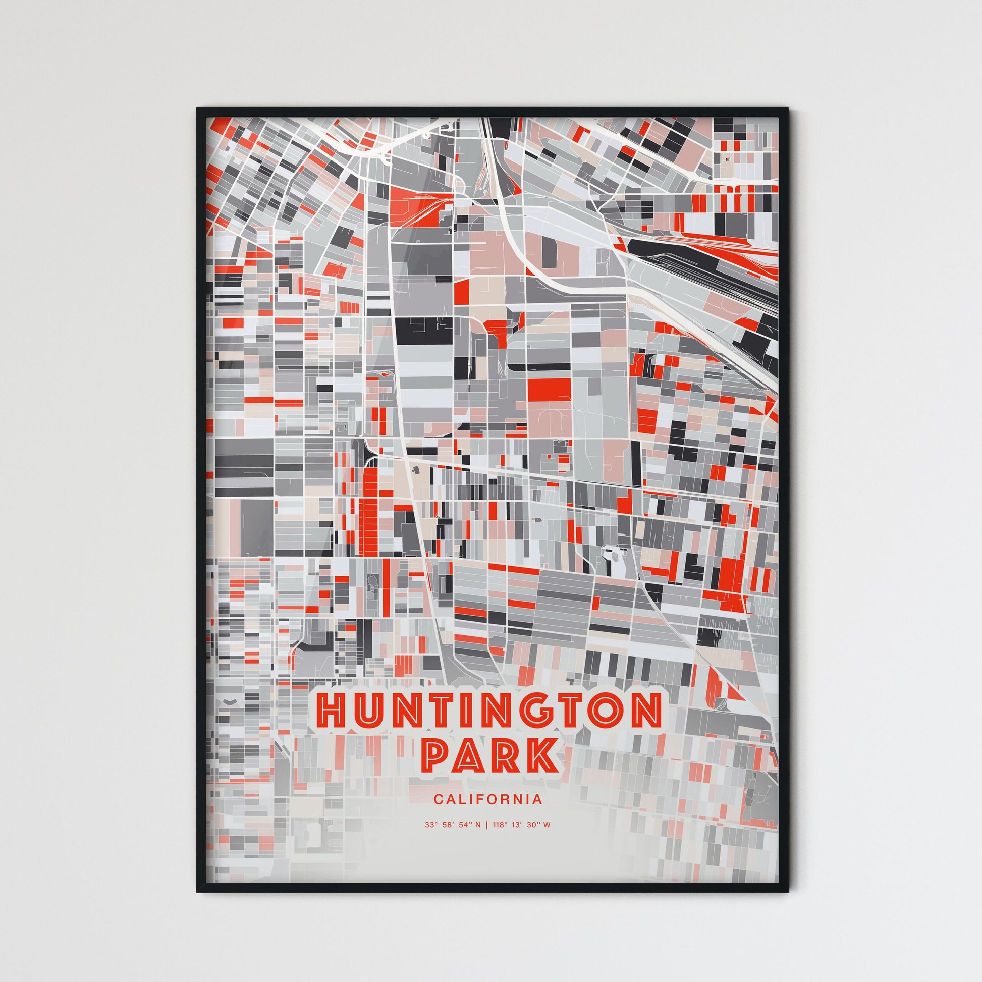 Colorful Huntington Park California Fine Art Map Modern Expressive