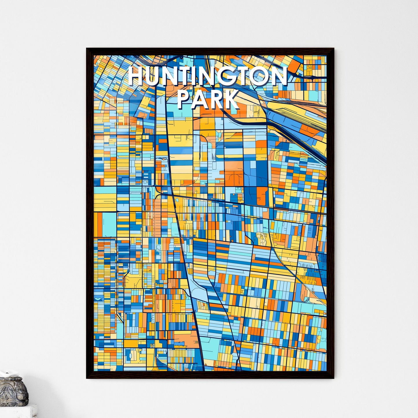 HUNTINGTON PARK CALIFORNIA Vibrant Colorful Art Map Poster Blue Orange