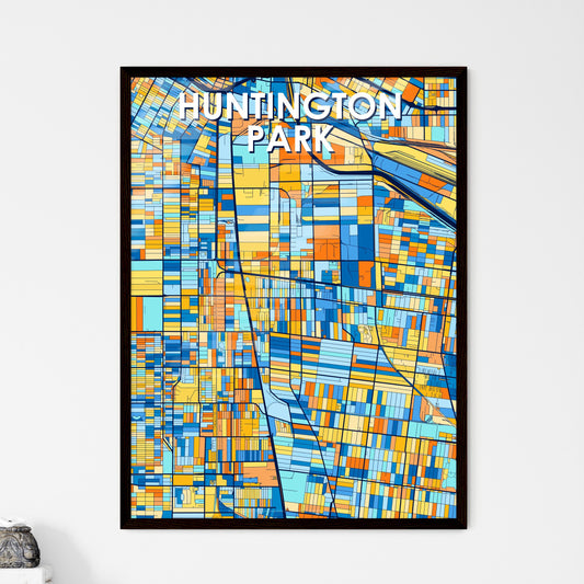 HUNTINGTON PARK CALIFORNIA Vibrant Colorful Art Map Poster Blue Orange