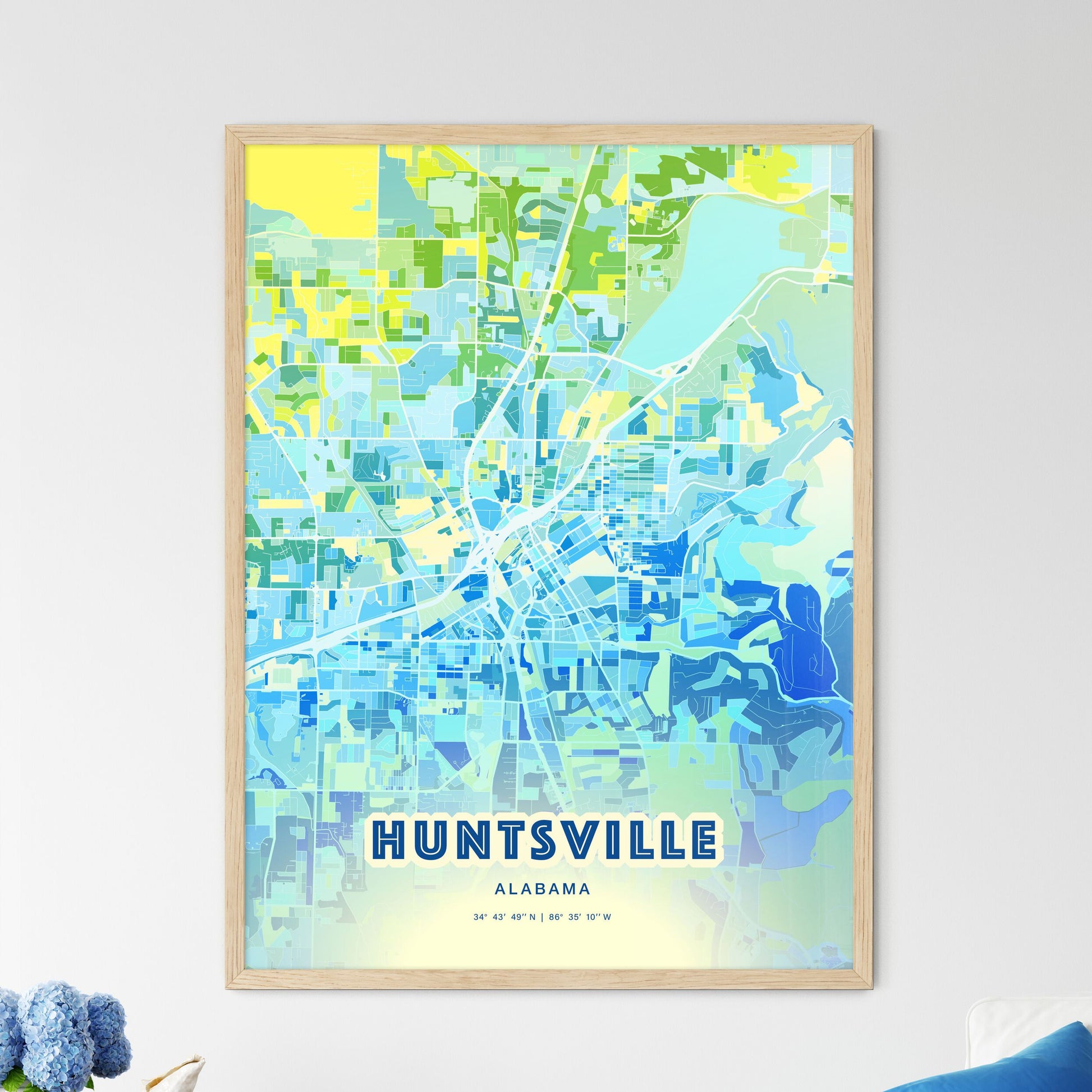 Colorful Huntsville Alabama Fine Art Map Cool Blue