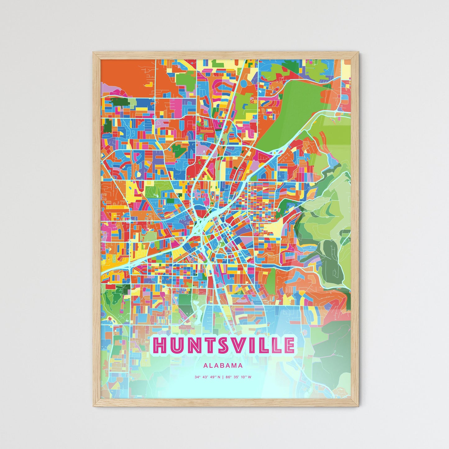 Colorful Huntsville Alabama Fine Art Map Crazy Colors