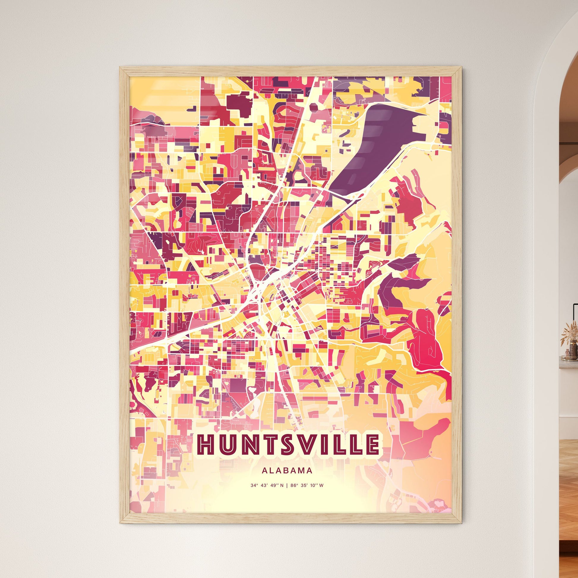 Colorful Huntsville Alabama Fine Art Map Hot Red