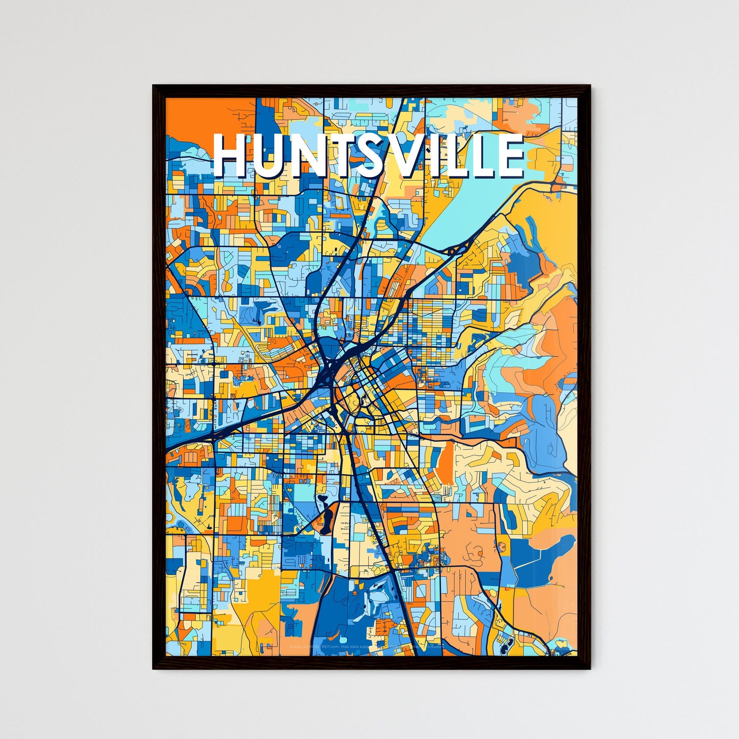 HUNTSVILLE ALABAMA Vibrant Colorful Art Map Poster Blue Orange