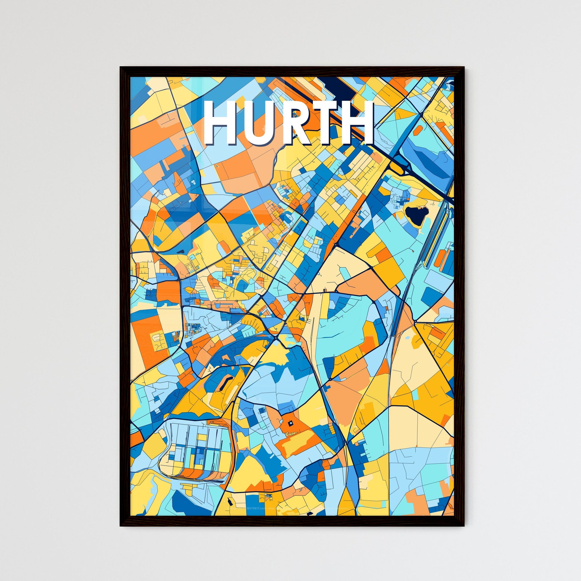 HURTH GERMANY Vibrant Colorful Art Map Poster Blue Orange