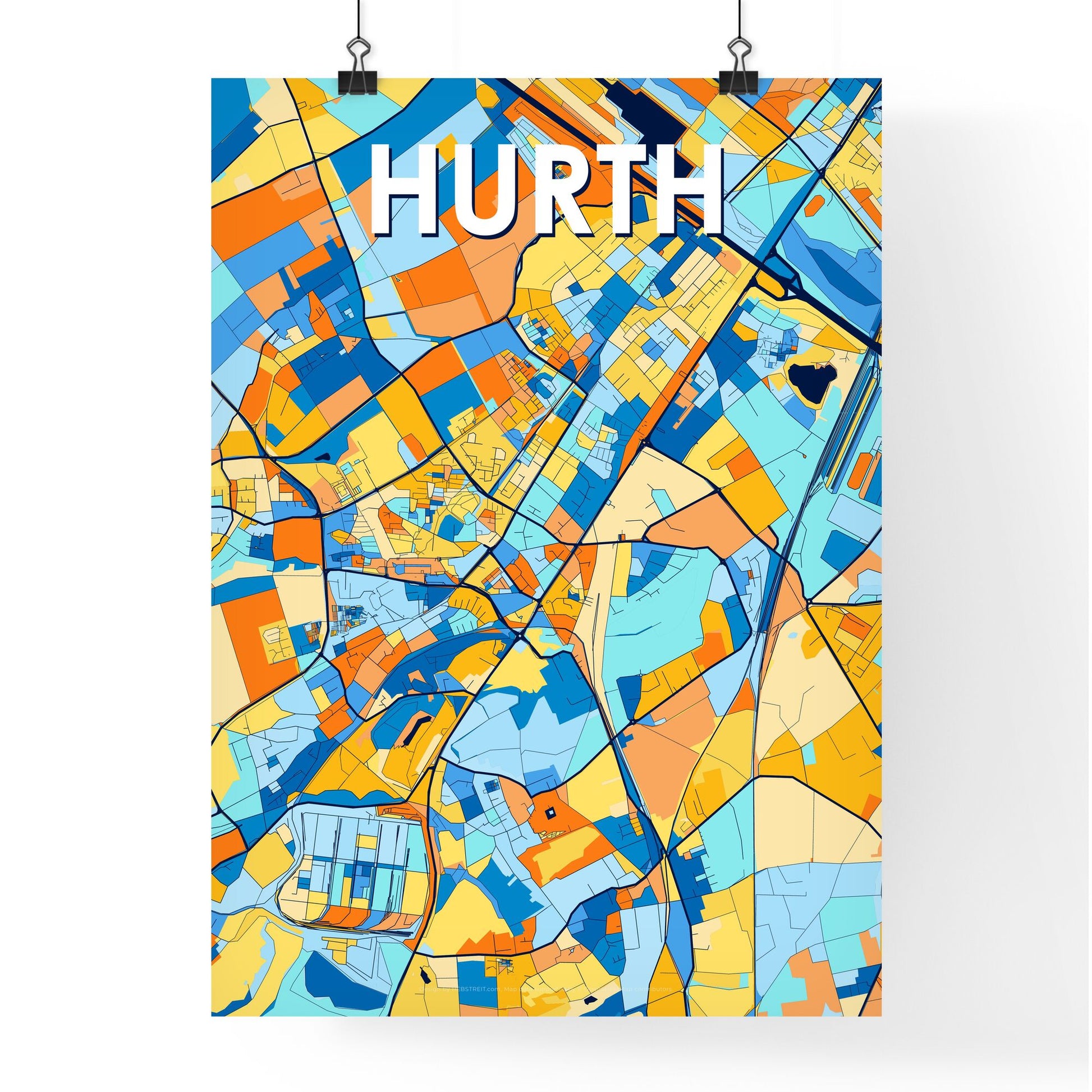 HURTH GERMANY Vibrant Colorful Art Map Poster Blue Orange