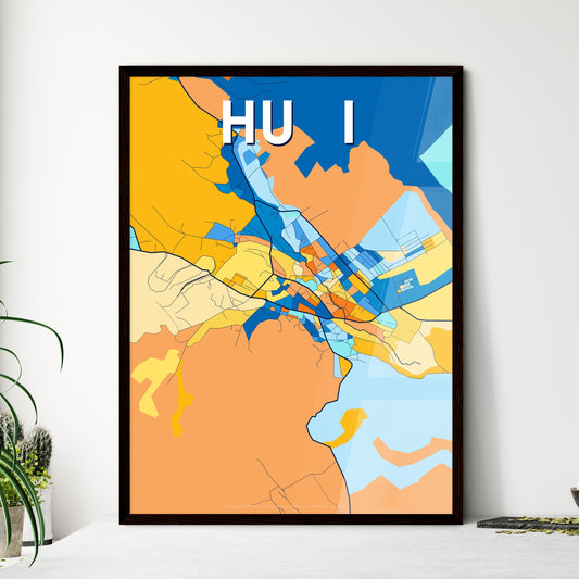 HUȘI ROMANIA Vibrant Colorful Art Map Poster Blue Orange