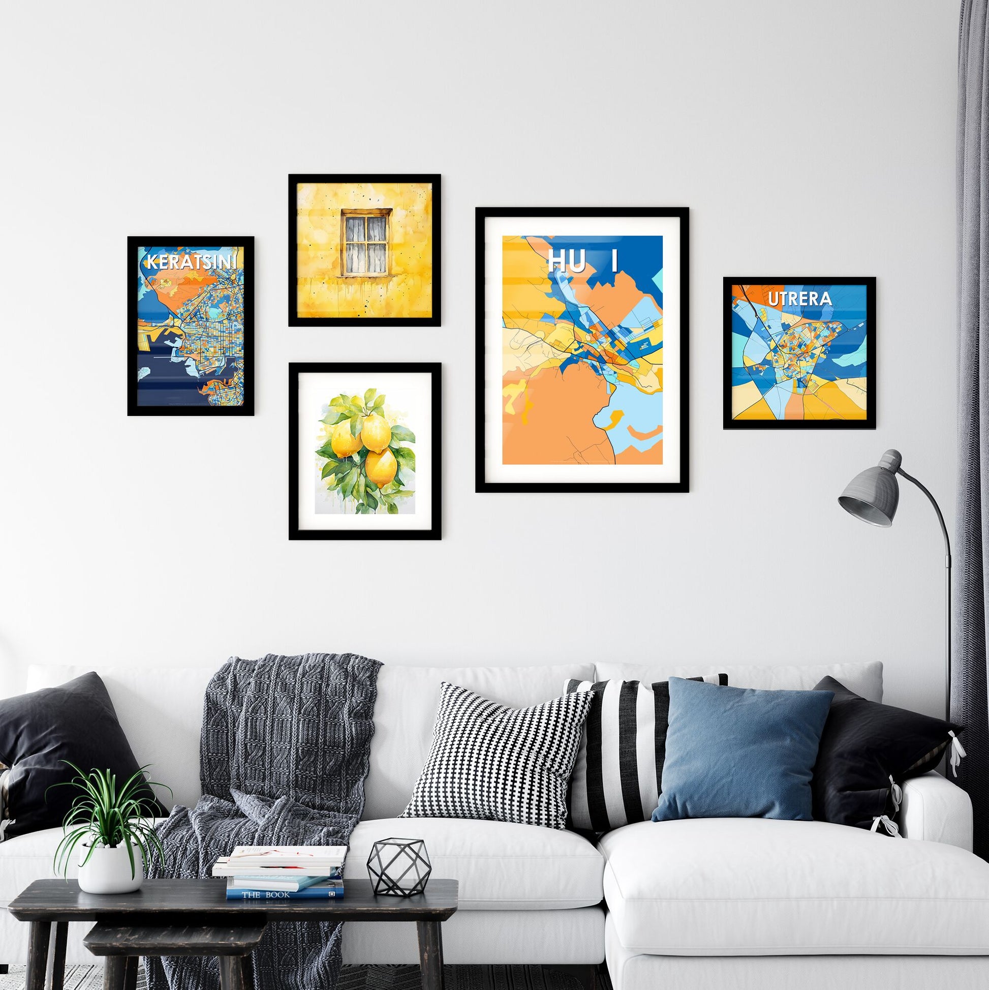 HUȘI ROMANIA Vibrant Colorful Art Map Poster Blue Orange