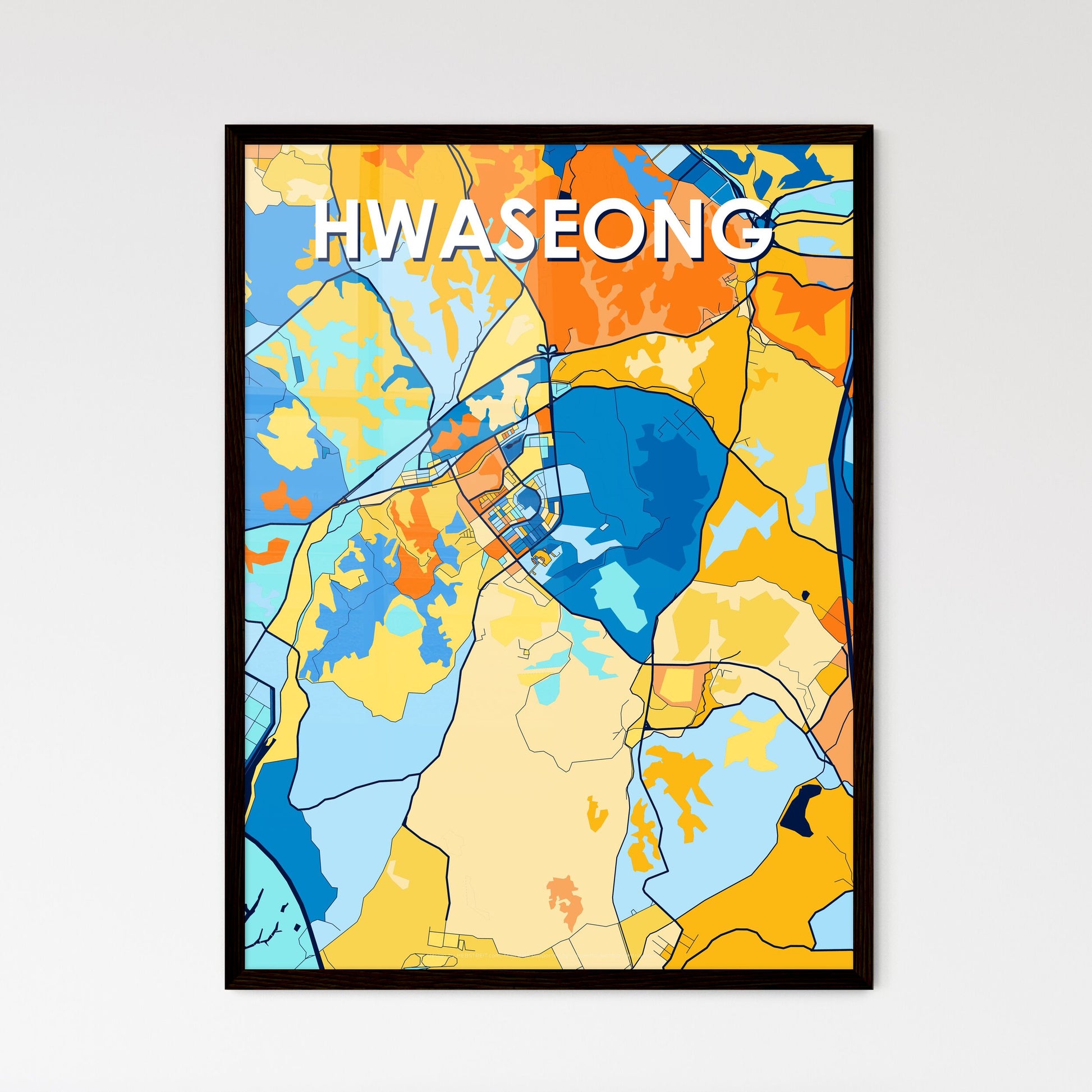 HWASEONG SOUTH KOREA Vibrant Colorful Art Map Poster Blue Orange