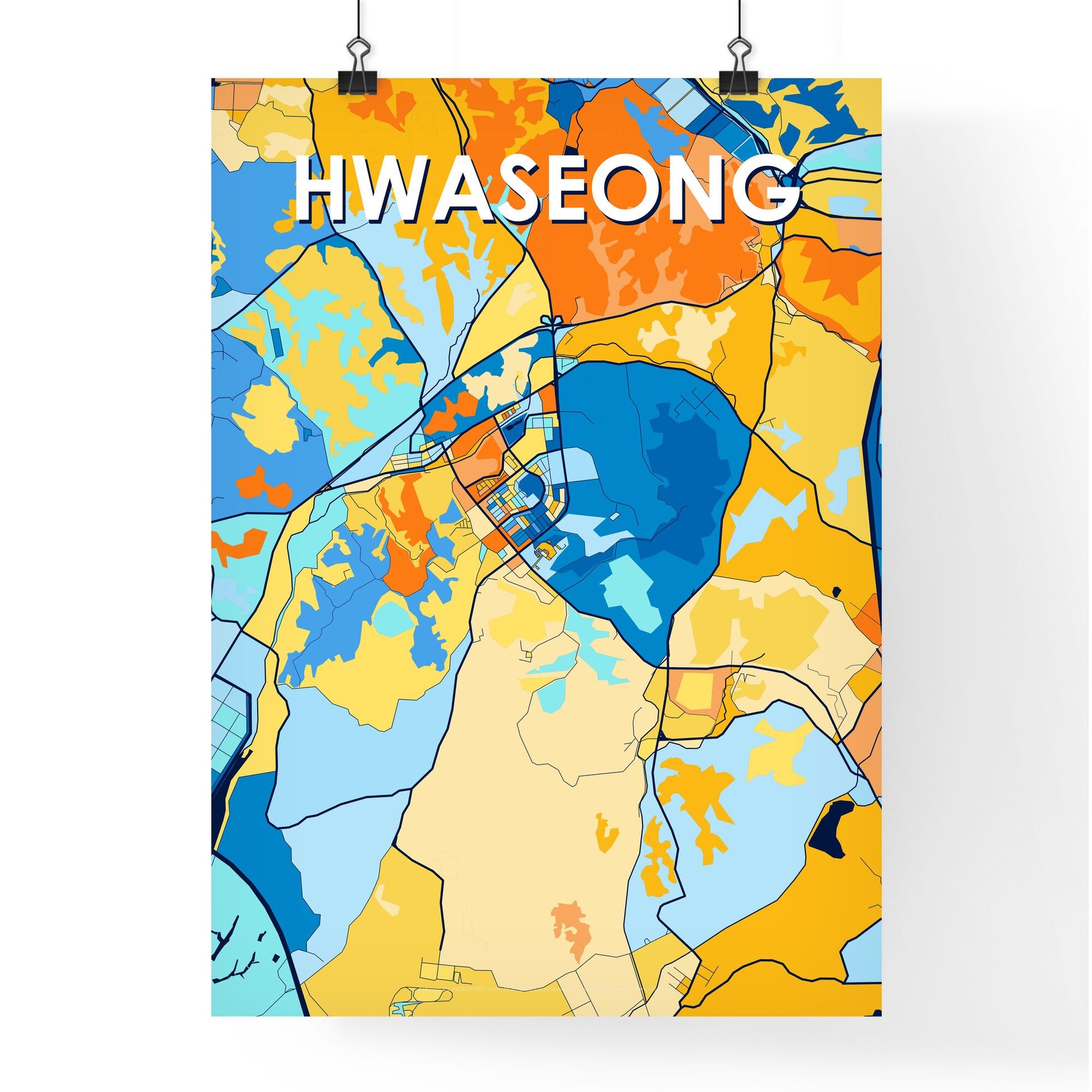 HWASEONG SOUTH KOREA Vibrant Colorful Art Map Poster Blue Orange