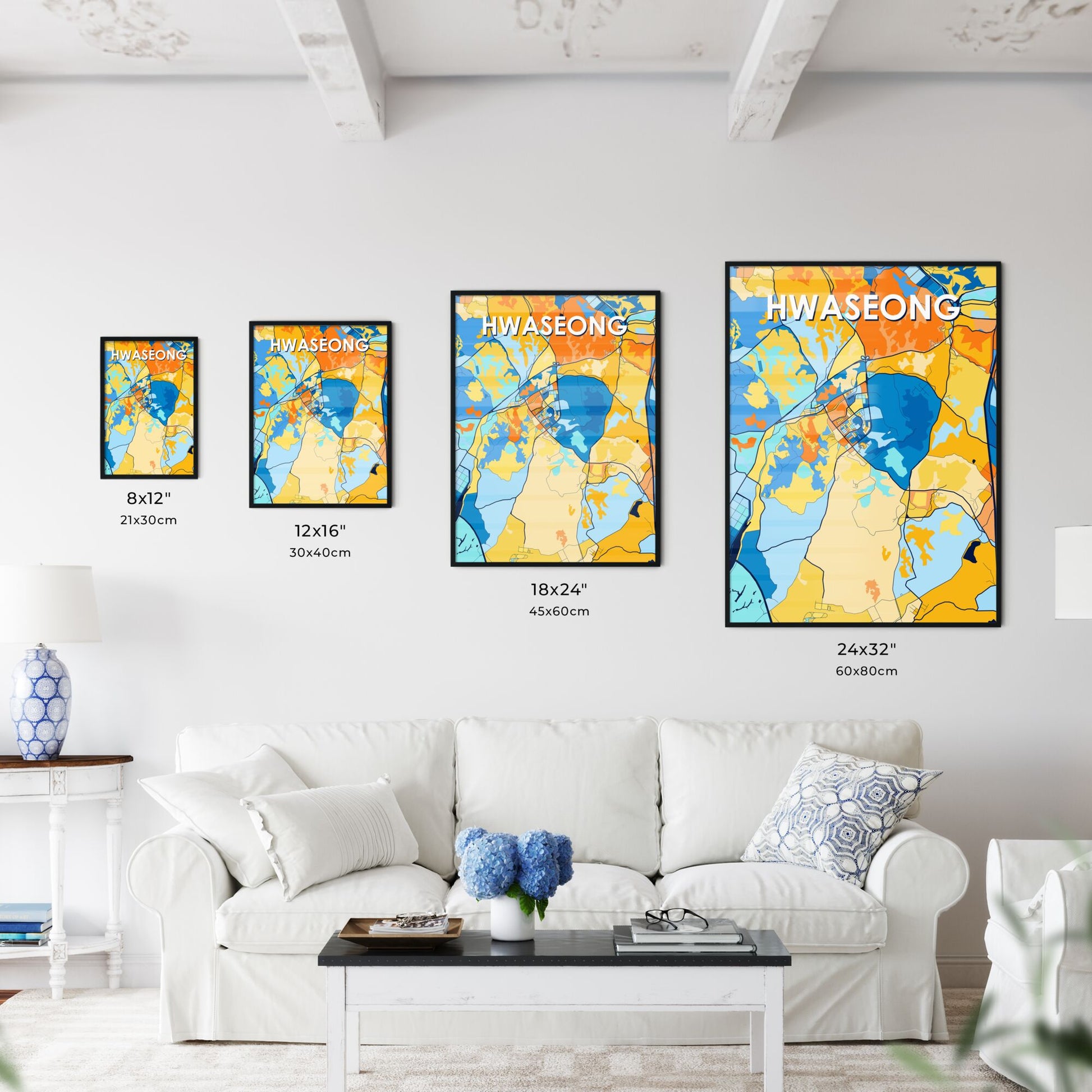 HWASEONG SOUTH KOREA Vibrant Colorful Art Map Poster Blue Orange