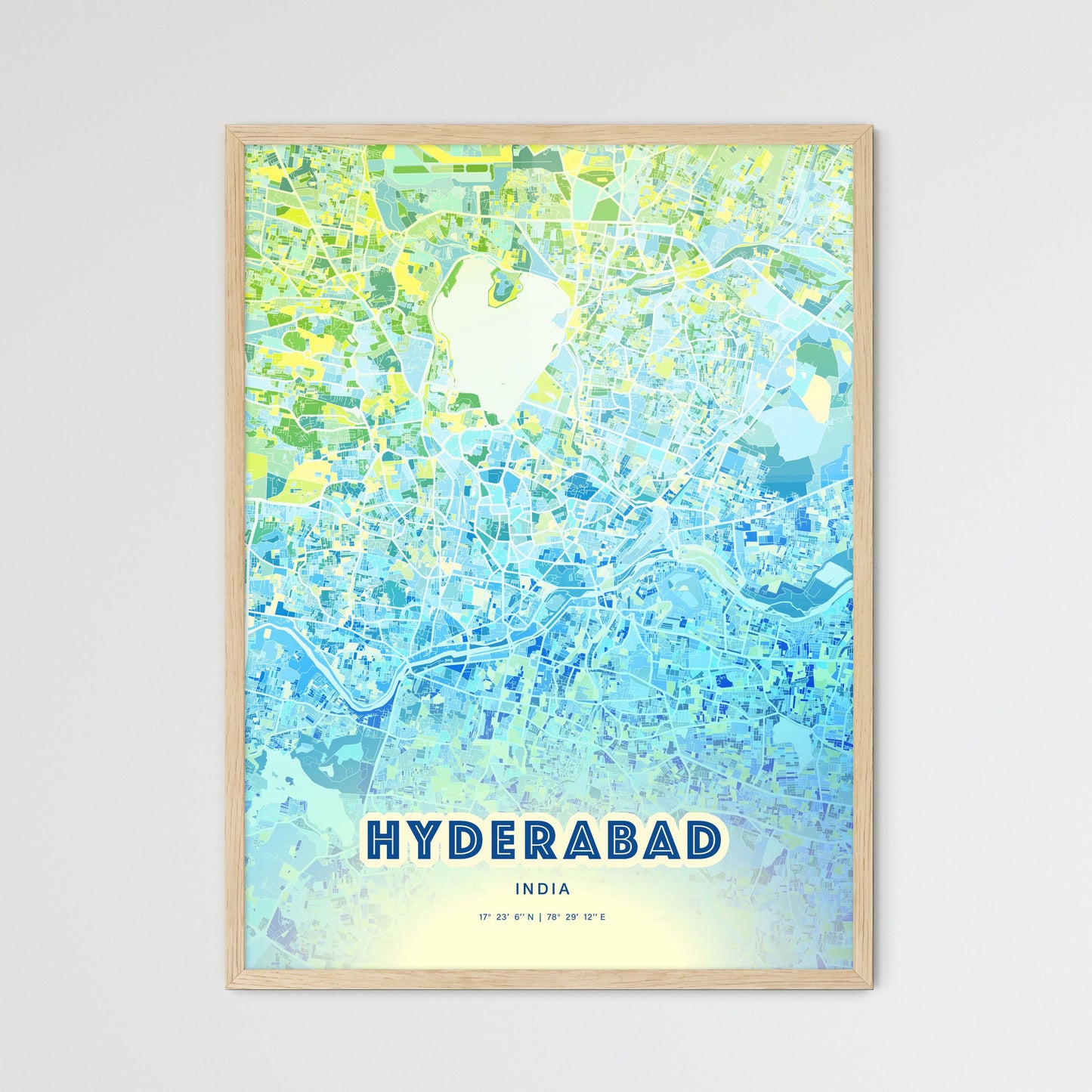 Colorful Hyderabad India Fine Art Map Cool Blue