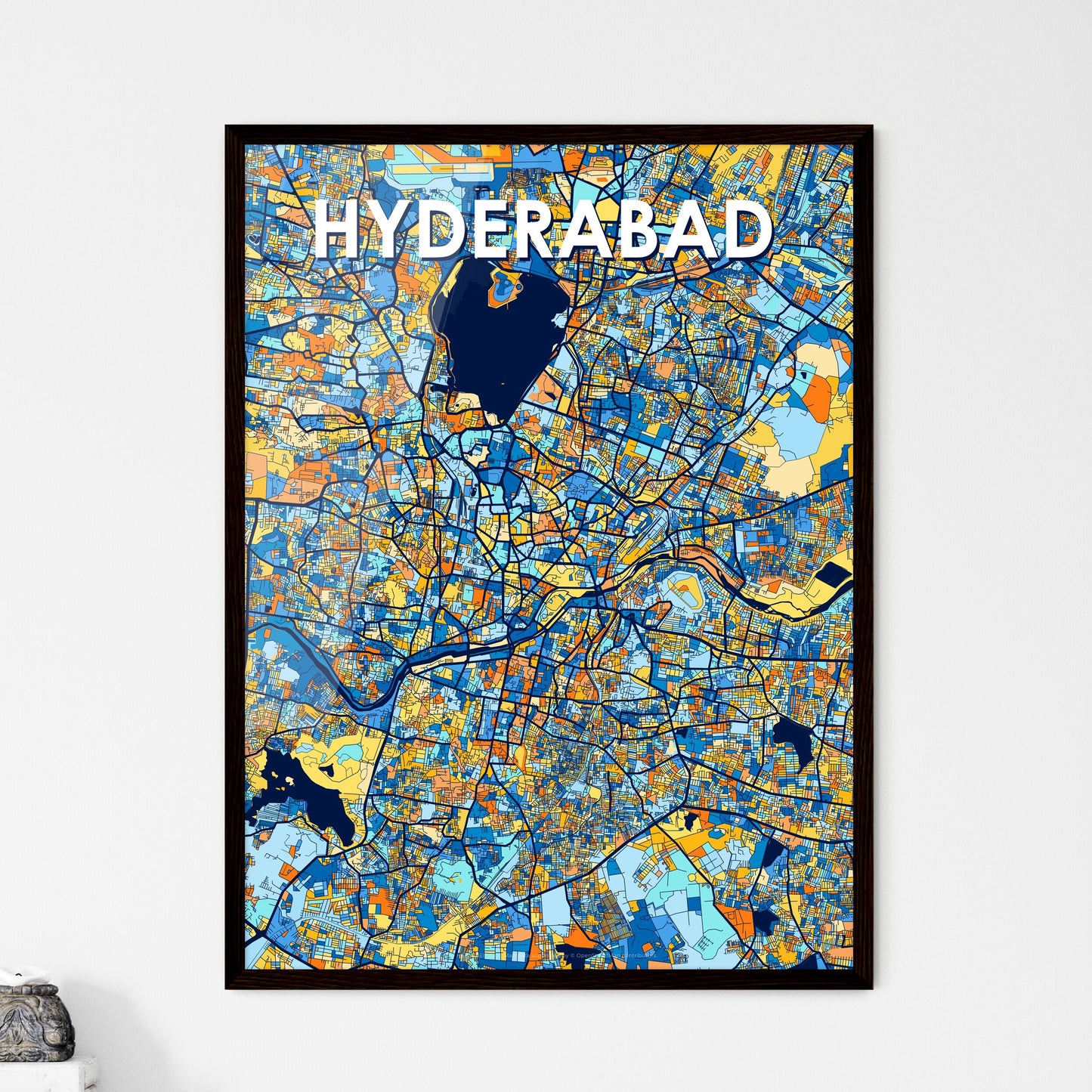 HYDERABAD INDIA Vibrant Colorful Art Map Poster Blue Orange