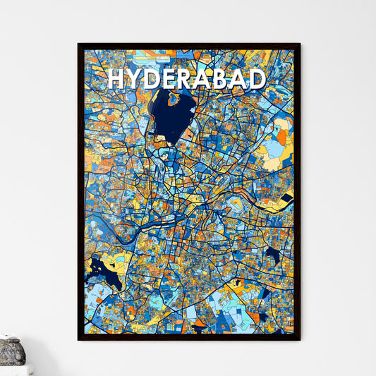 HYDERABAD INDIA Vibrant Colorful Art Map Poster Blue Orange