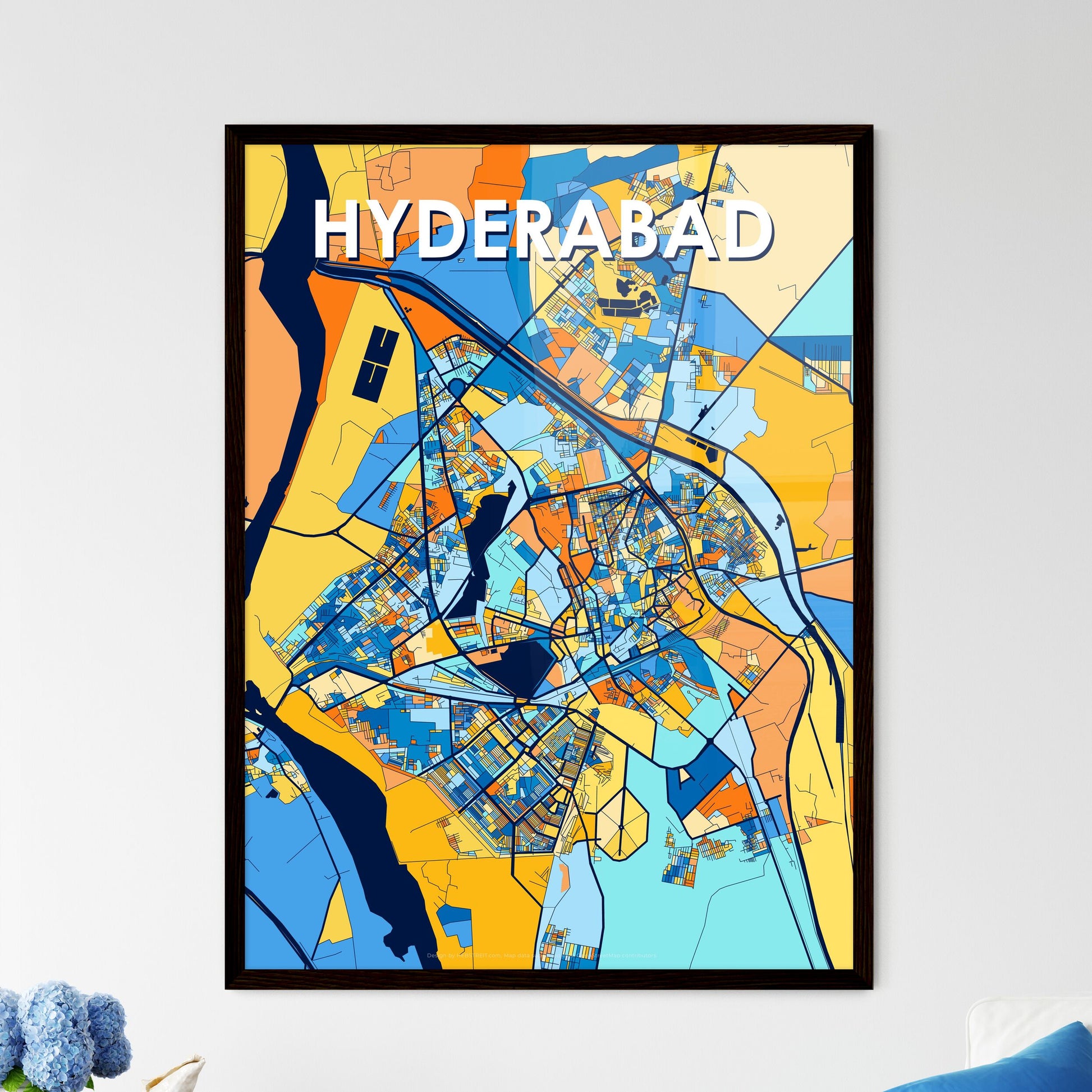 HYDERABAD PAKISTAN Vibrant Colorful Art Map Poster Blue Orange