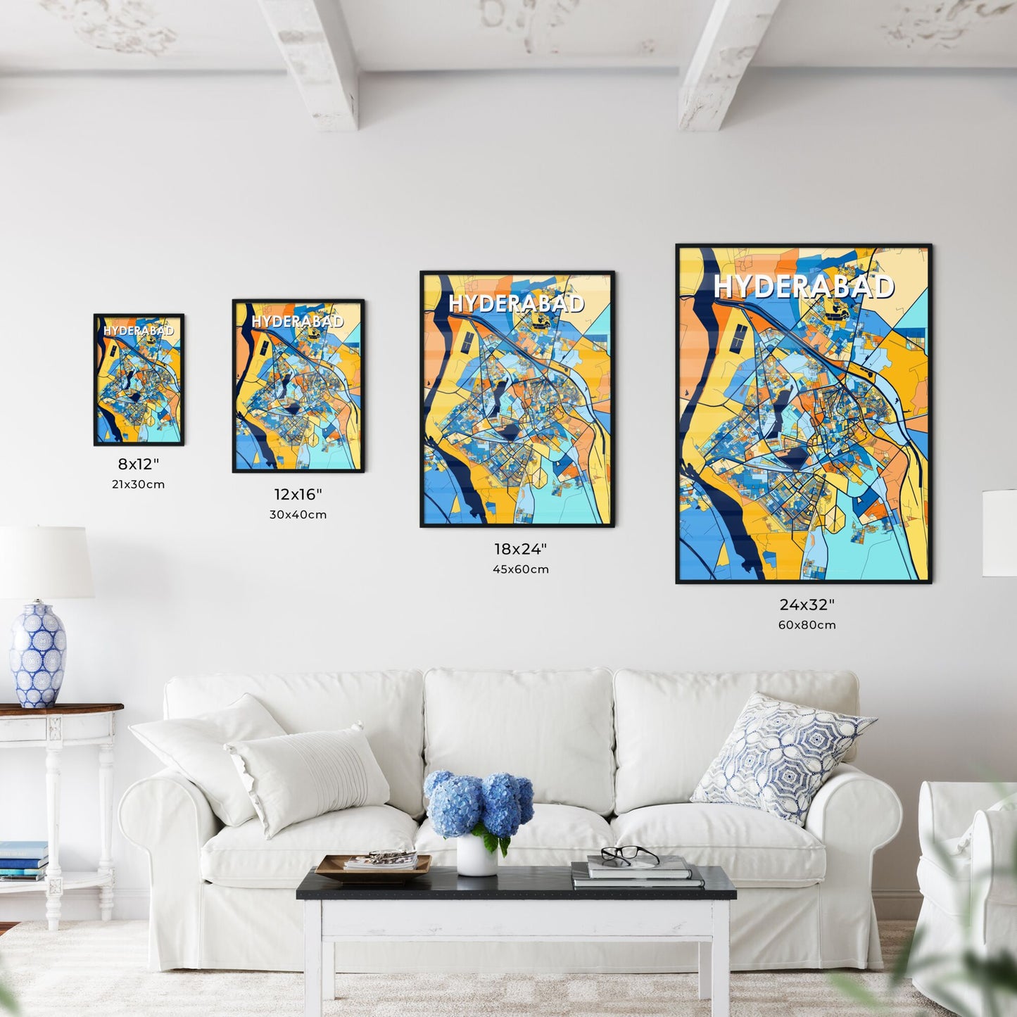 HYDERABAD PAKISTAN Vibrant Colorful Art Map Poster Blue Orange