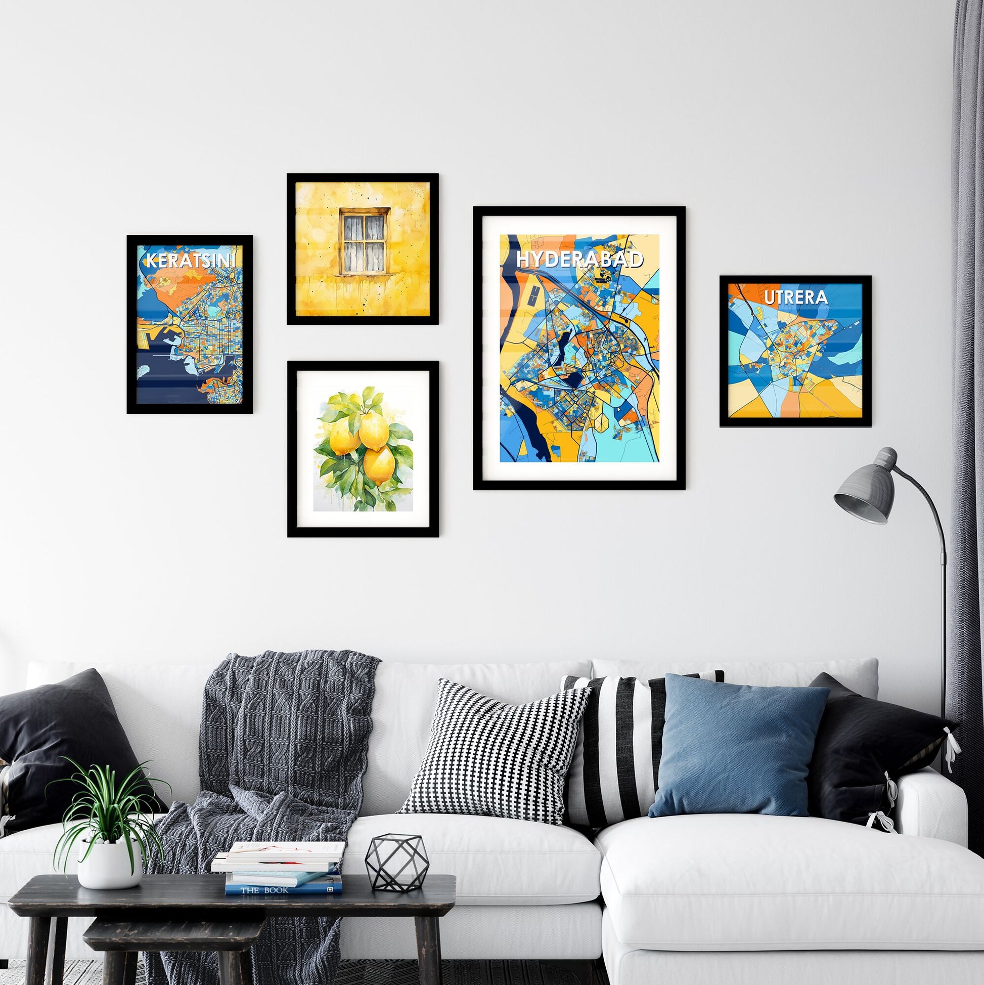 HYDERABAD PAKISTAN Vibrant Colorful Art Map Poster Blue Orange