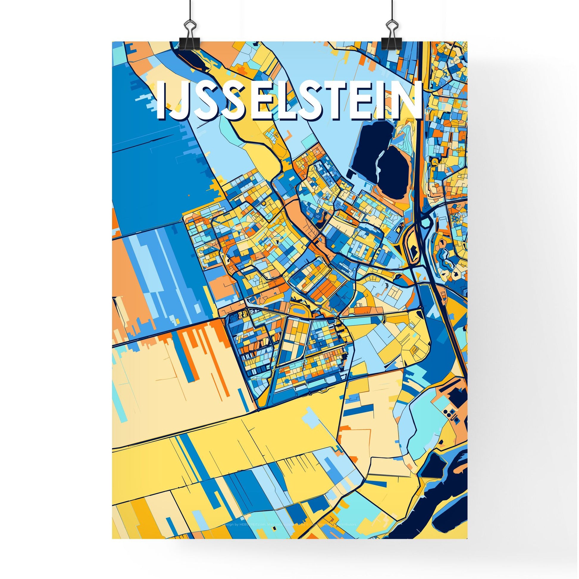 IJSSELSTEIN NETHERLANDS Vibrant Colorful Art Map Poster Blue Orange