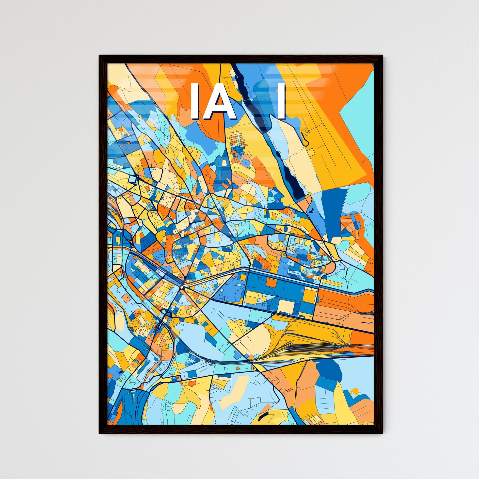 IAȘI ROMANIA Vibrant Colorful Art Map Poster Blue Orange