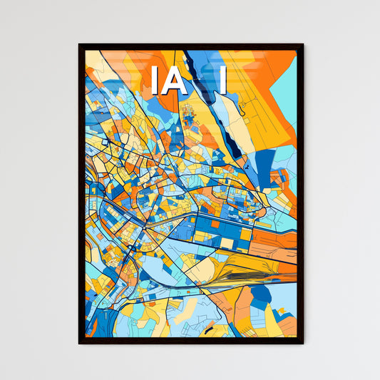 IAȘI ROMANIA Vibrant Colorful Art Map Poster Blue Orange