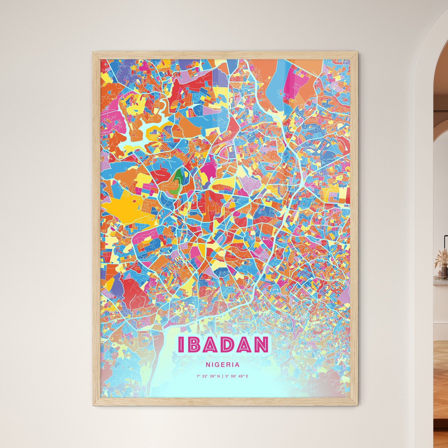 Colorful Ibadan Nigeria Fine Art Map Crazy Colors
