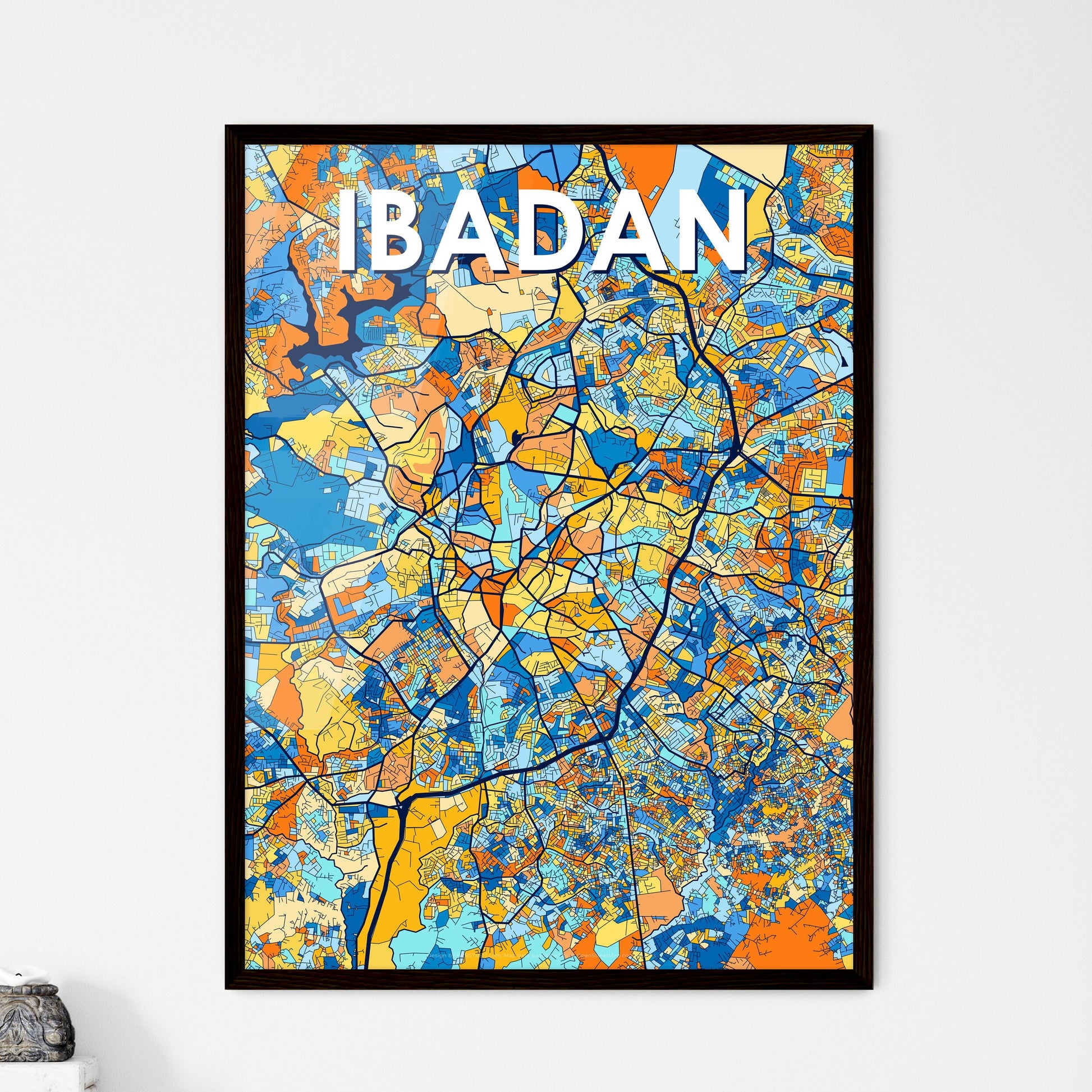 IBADAN NIGERIA Vibrant Colorful Art Map Poster Blue Orange