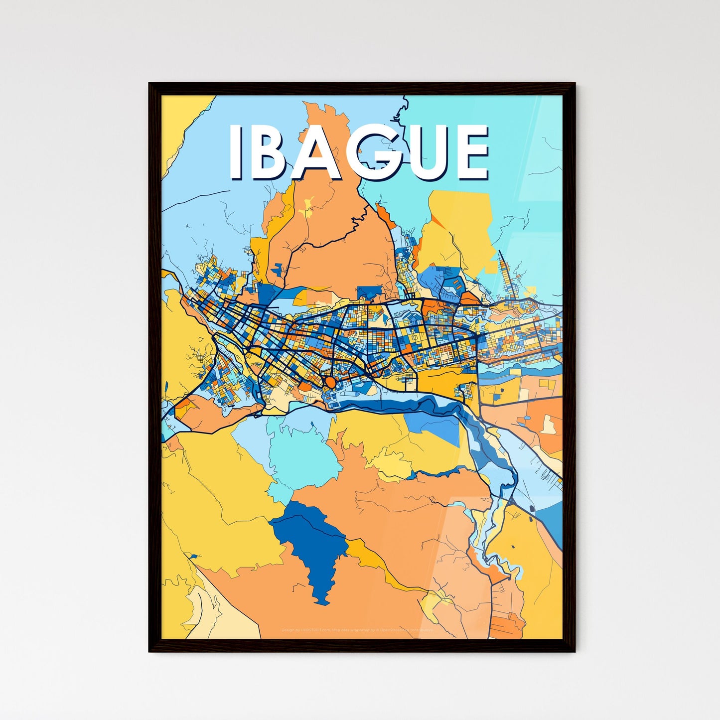 IBAGUE COLOMBIA Vibrant Colorful Art Map Poster Blue Orange